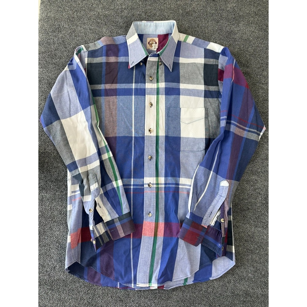 Vintage Western Shirt Mens M/L USA Blue Green Plaid Old El Paso Cowboy Rodeo